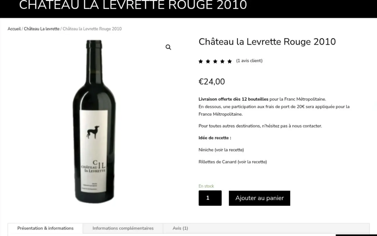 Fiche produit d’un vin du Château La Levrette