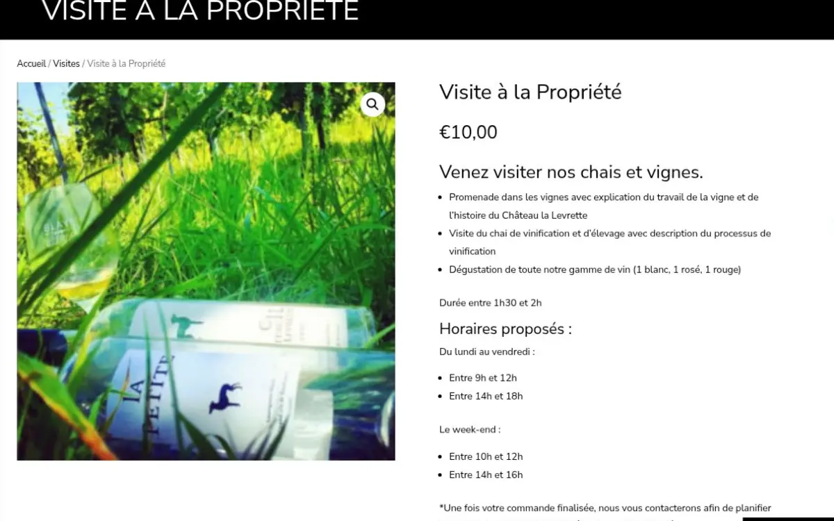 Page consacrée aux visites et dégustations au Château La Levrette