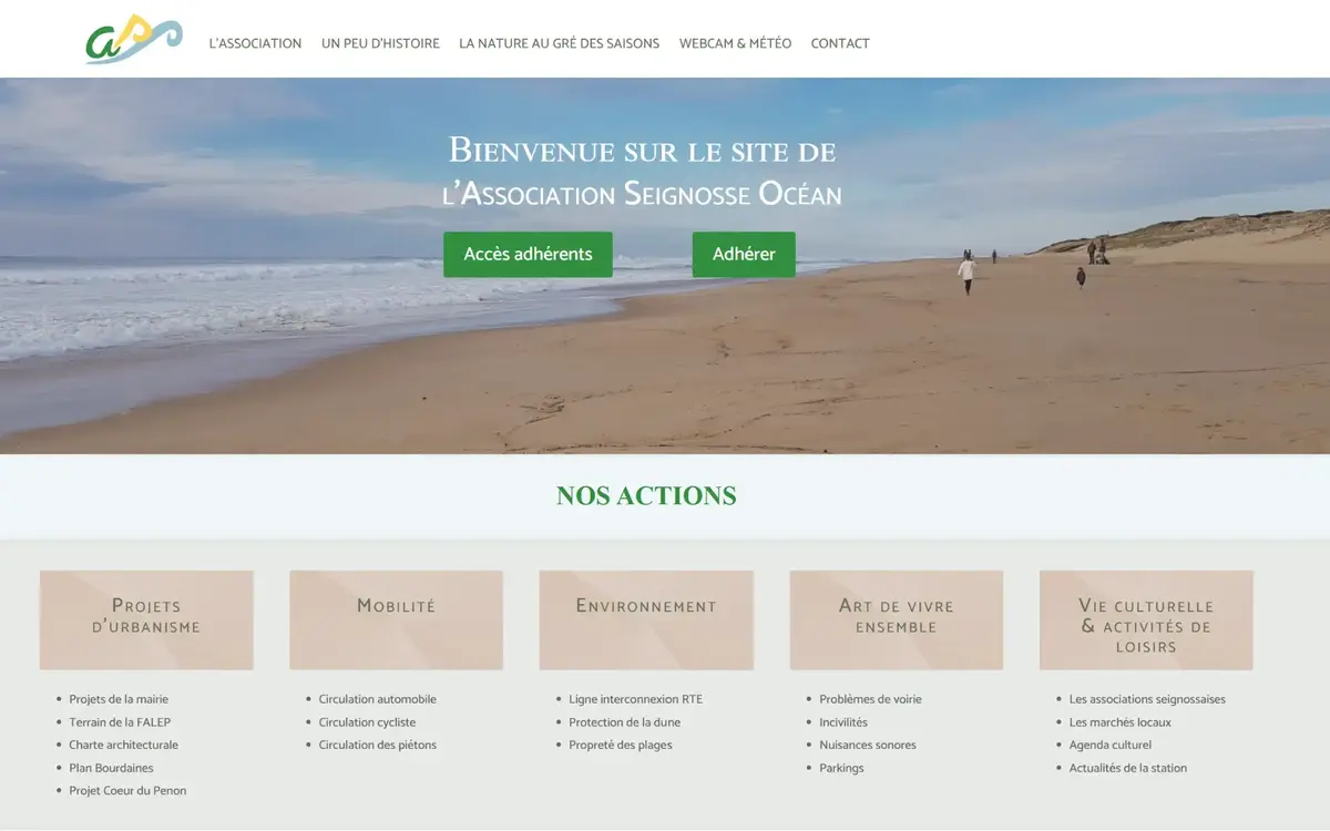 Aperçu du site de l’Association Seignosse Océan