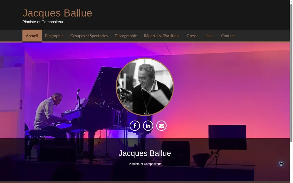 Page d’accueil du site du pianiste et compositeur Jacques Ballue