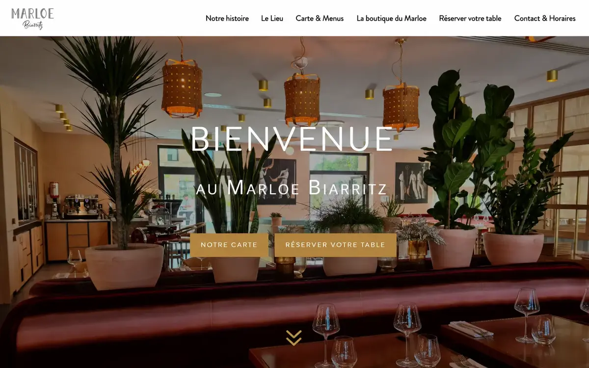 Aperçu du site du restaurant Marloe Biarritz