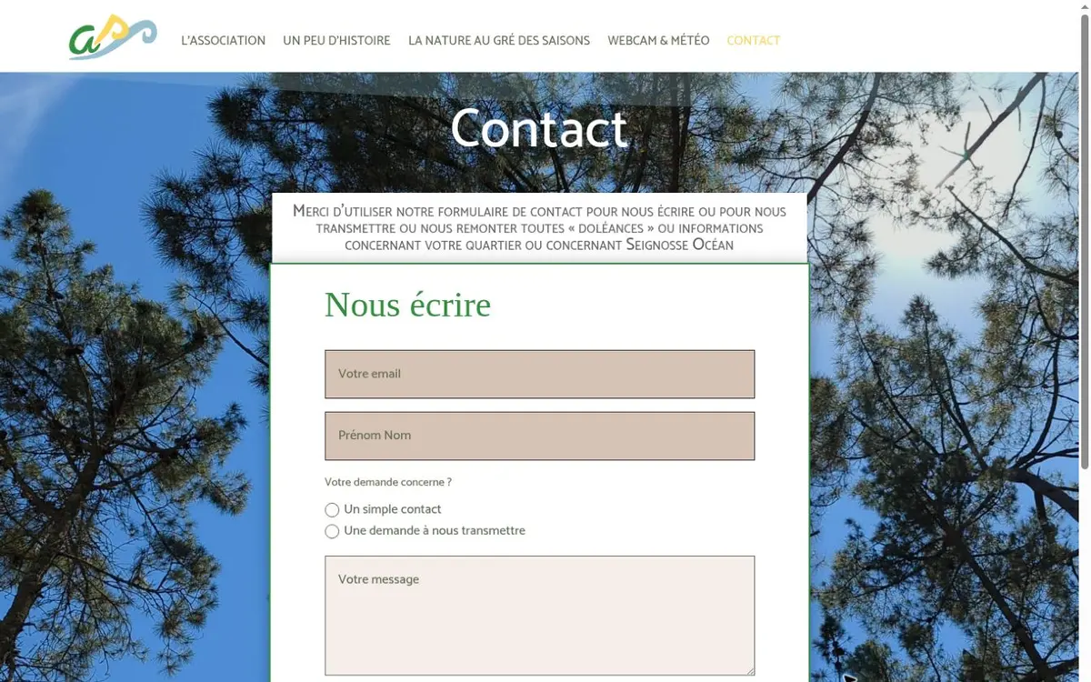 Formulaire de contact de l’Association Seignosse Océan